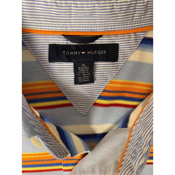 VTG Tommy Hilfiger Extra-Long Polo Shirt Men XL TALL Striped Short Sleeve Preppy - Picture 4 of 14